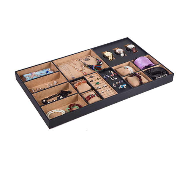Mix And Match MDF Velvet PU Jewelry Display Tray for Closet Drawers